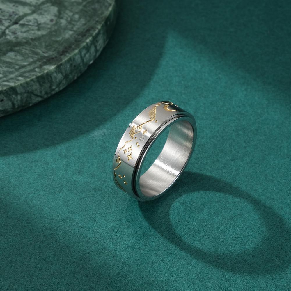 Spinner Ring Relieving Anxiety Stainless Steel Moon Star Rotating Ring Jewelry Gifts