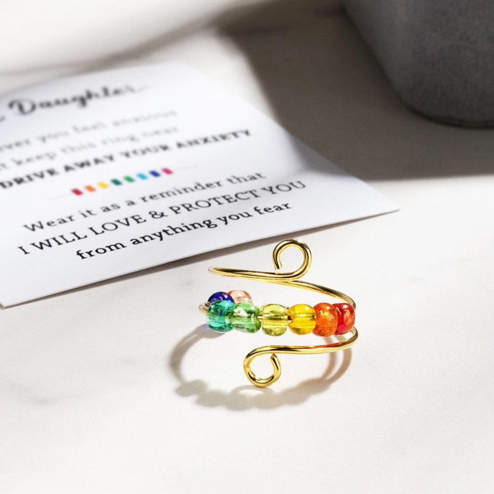 Rotating Ring Relieving Anxiety Adjustable Rainbow Fidget Ring Jewelry Gift for Women