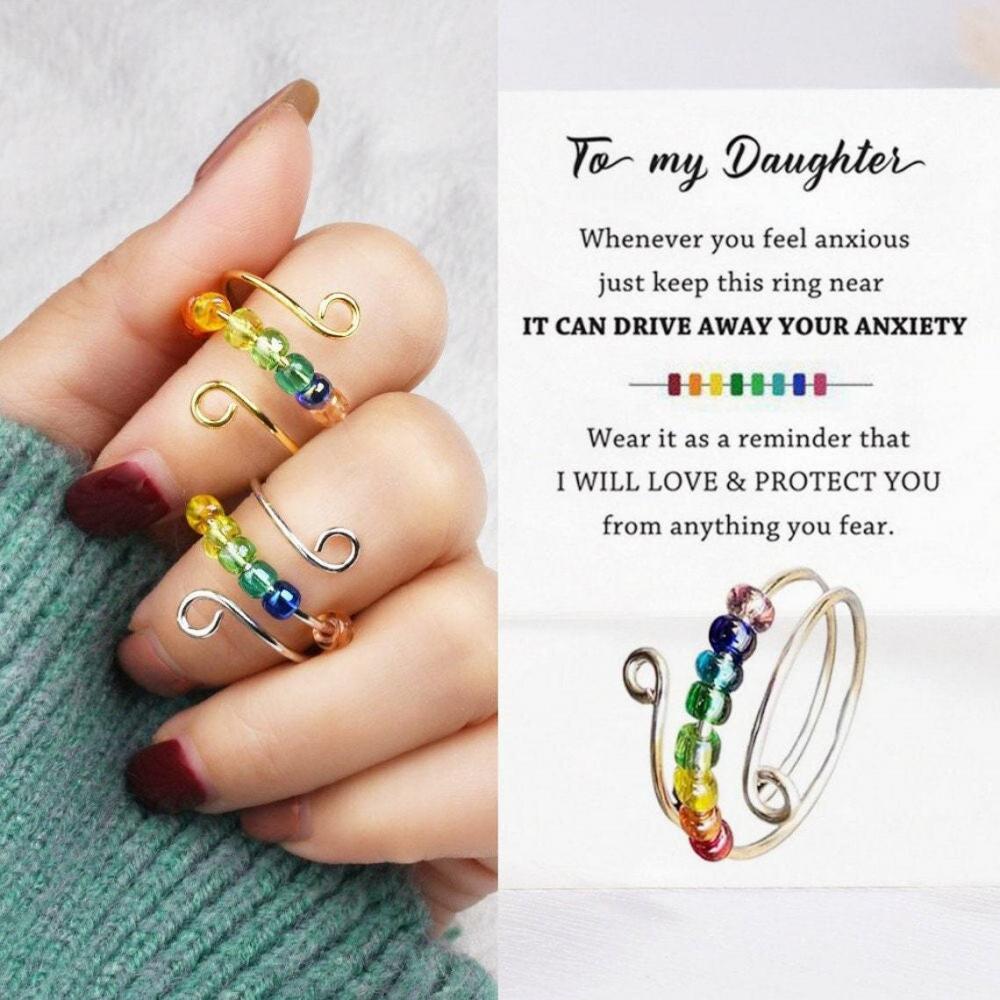 Rotating Ring Relieving Anxiety Adjustable Rainbow Fidget Ring Jewelry Gift for Women