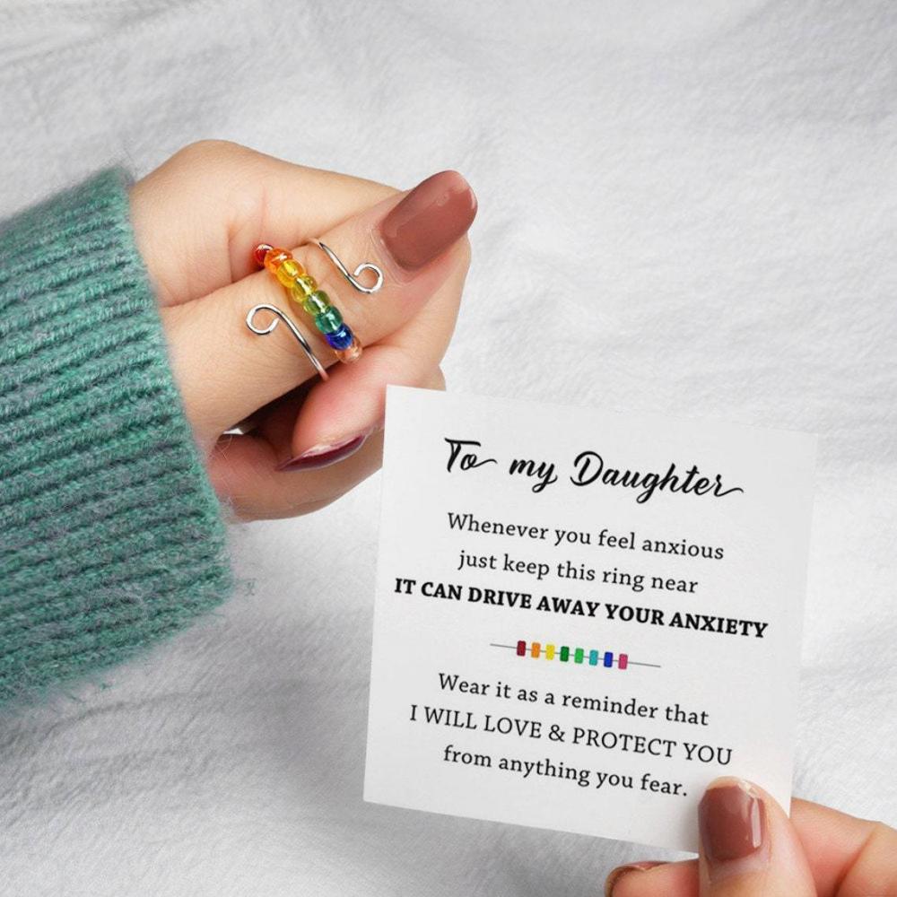 Rotating Ring Relieving Anxiety Adjustable Rainbow Fidget Ring Jewelry Gift for Women
