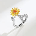 Spinner Ring Sunflower Initial Letter Adjustable Anxiety Fidget Rings for Relieving Stress Ring for Women