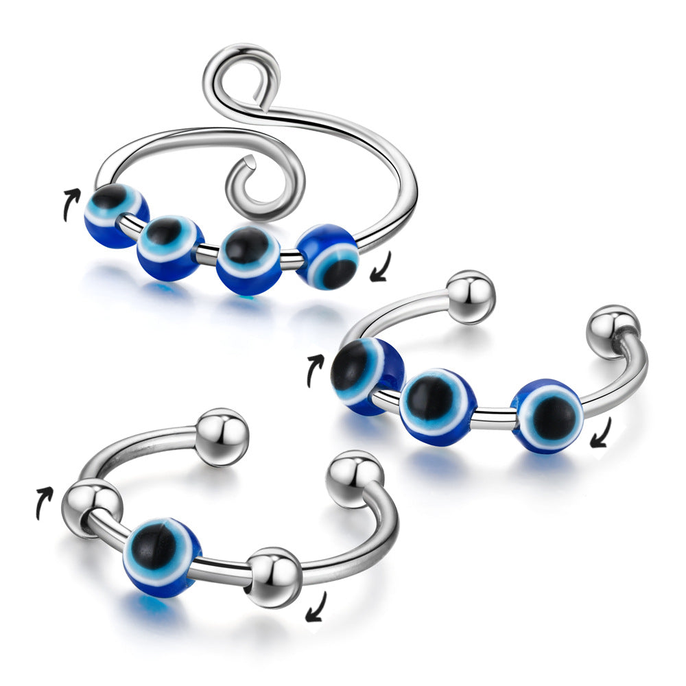 Fidget Anxiety Ring Open Adjustable Evil eyes Spinner Ring for Jewelry Gifts