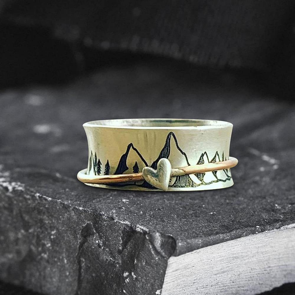 Heart Fidget Anxiety Ring Meditation Spinner Ring Jewelry Gifts for Women Girls