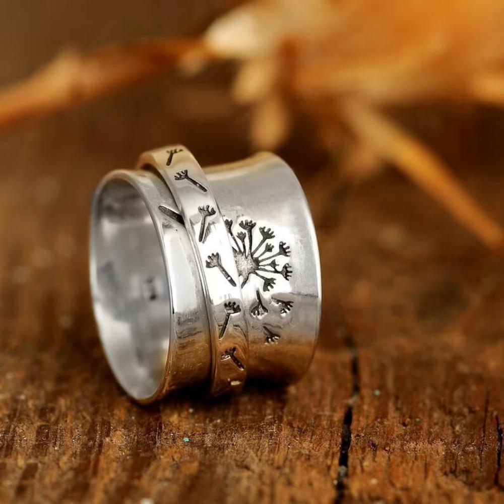 Fidget Anxiety Ring Vintage Dandelion Meditation Spinner Ring Gifts for Women Girls