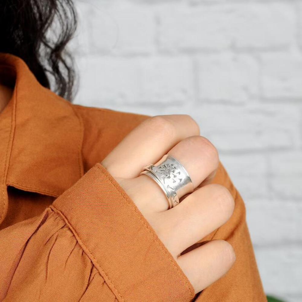 Fidget Anxiety Ring Vintage Dandelion Meditation Spinner Ring Gifts for Women Girls
