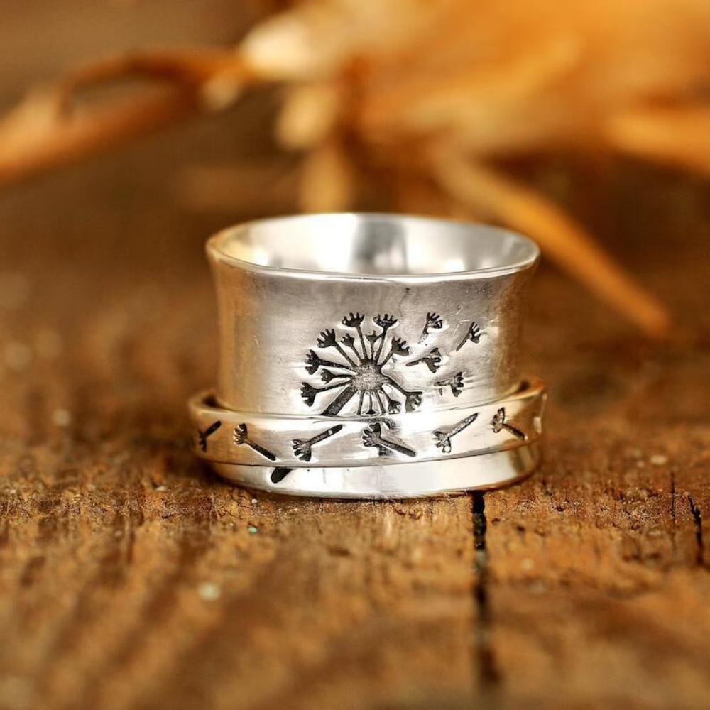 Fidget Anxiety Ring Vintage Dandelion Meditation Spinner Ring Gifts for Women Girls