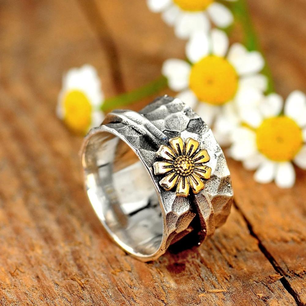 Daisy Fidget Anxiety Ring Meditation Spinner Ring Jewelry Gifts for Women Girls