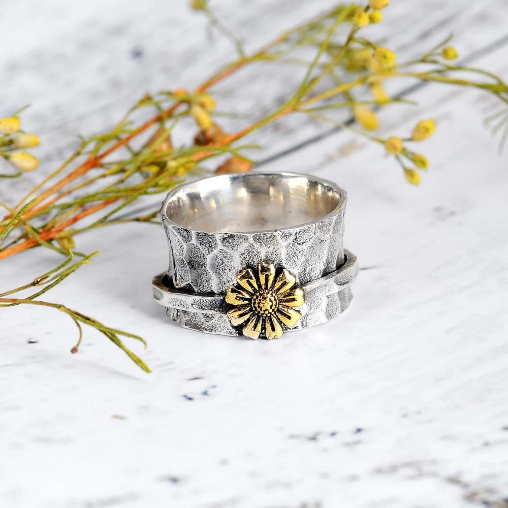 Daisy Fidget Anxiety Ring Meditation Spinner Ring Jewelry Gifts for Women Girls
