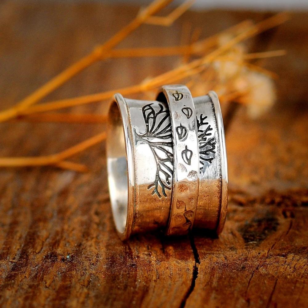Fidget Anxiety Ring Meditation Leaf Spinner Ring Jewelry Gifts for Women Girls