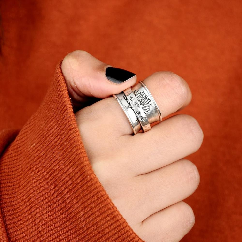 Fidget Anxiety Ring Meditation Leaf Spinner Ring Jewelry Gifts for Women Girls