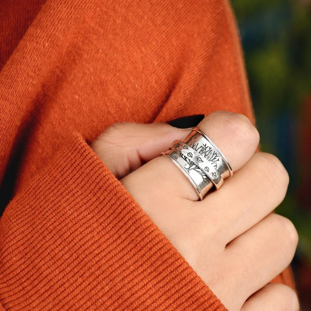 Fidget Anxiety Ring Meditation Leaf Spinner Ring Jewelry Gifts for Women Girls