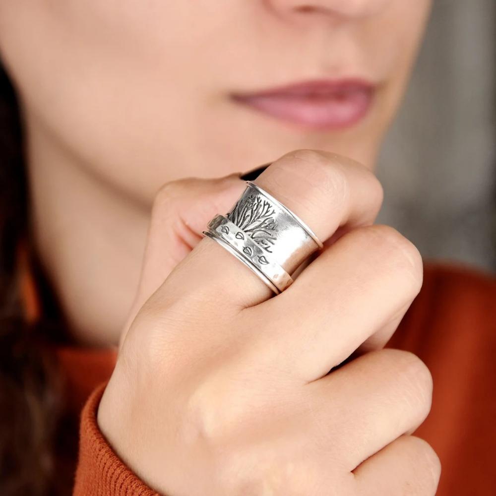 Fidget Anxiety Ring Meditation Leaf Spinner Ring Jewelry Gifts for Women Girls