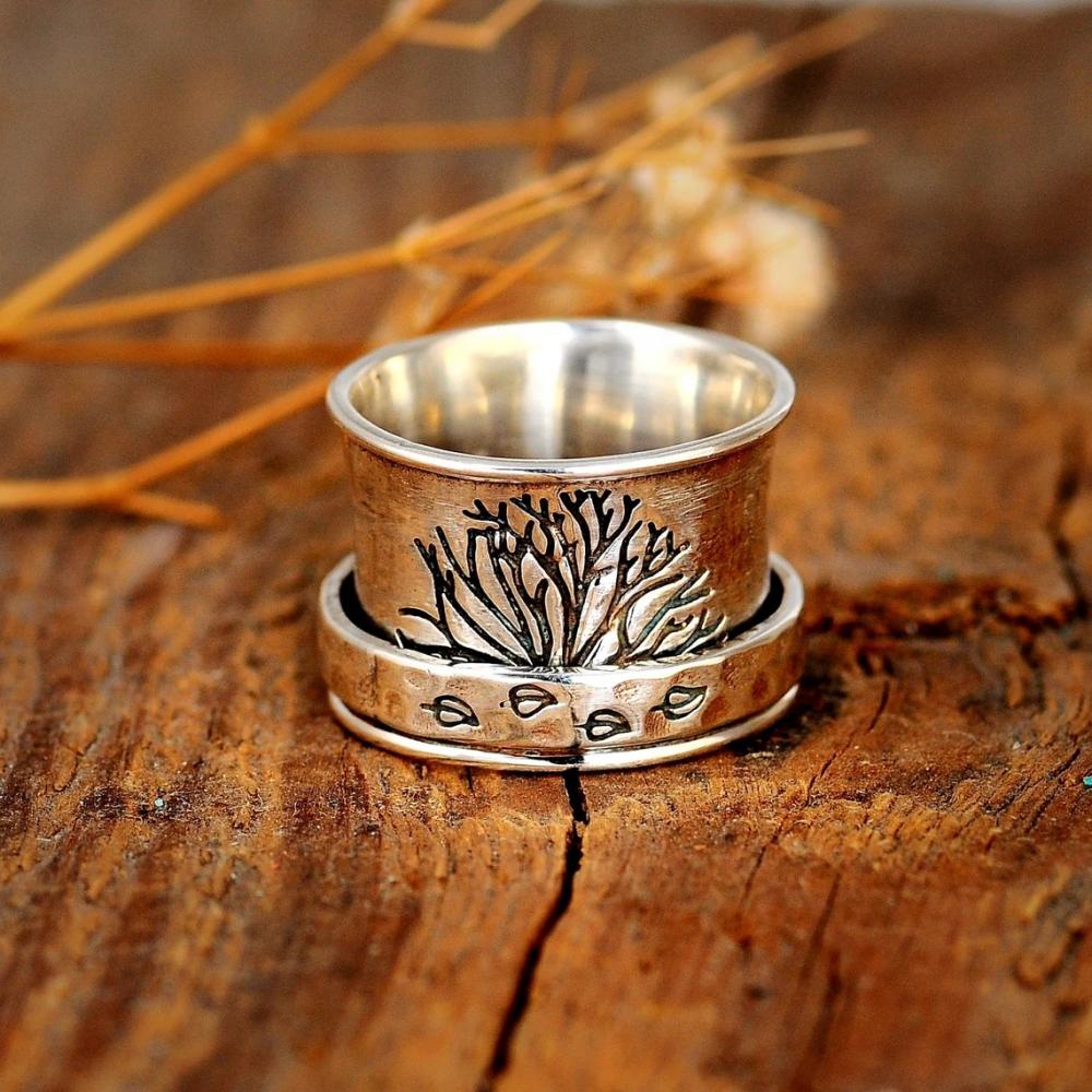 Fidget Anxiety Ring Meditation Leaf Spinner Ring Jewelry Gifts for Women Girls
