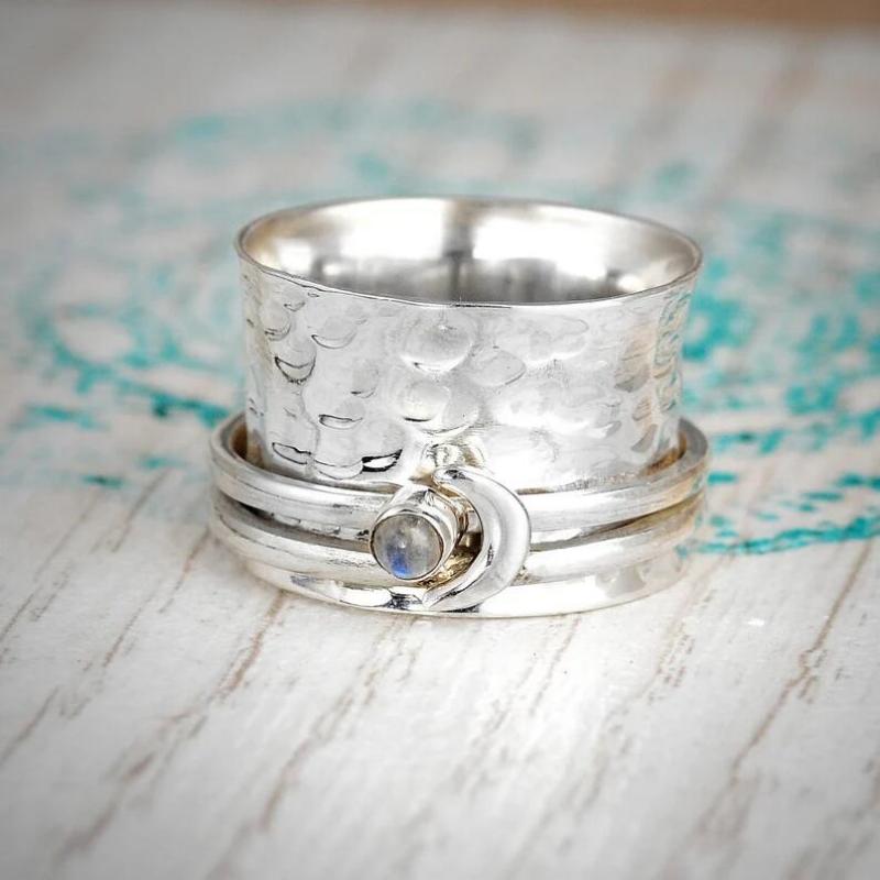 Fidget Anxiety Relief Rings Moon Spinner Ring Jewelry Gifts for Women Girls