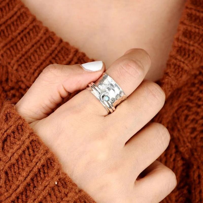 Fidget Anxiety Relief Rings Moon Spinner Ring Jewelry Gifts for Women Girls