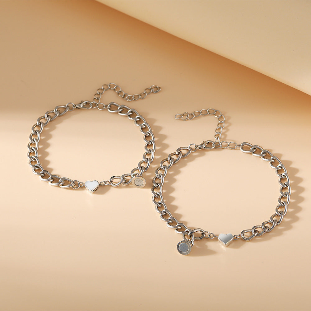 Magnetic Couple Bracelet Set Hip Hop Style Valentine's Day Gift for Couples
