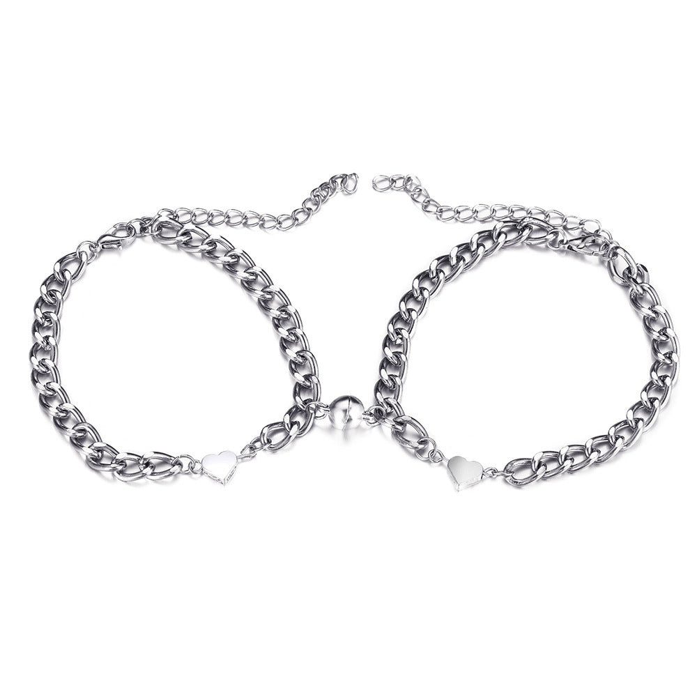 Magnetic Couple Bracelet Set Hip Hop Style Valentine's Day Gift for Couples