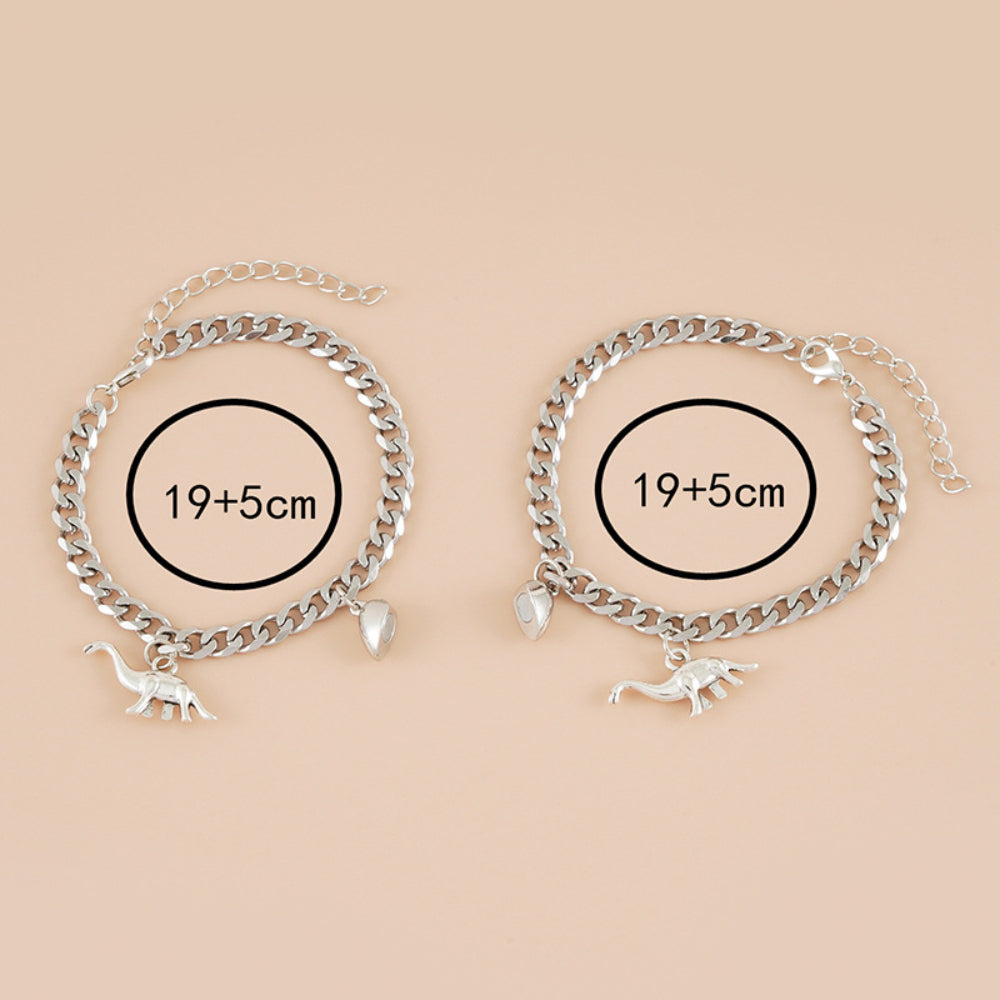 Magnetic Couple Bracelet Set Creative Dinosaur Pendant Stainless Steel Valentine's Day Gift for Couples
