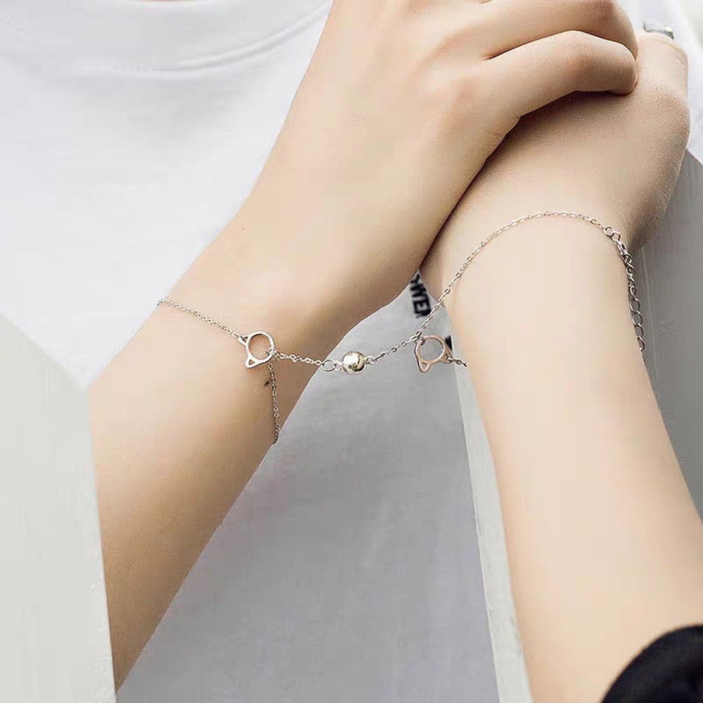 Magnetic Couple Bracelet Set Cute Kitty Pendant Valentine's Day Gift for Couples