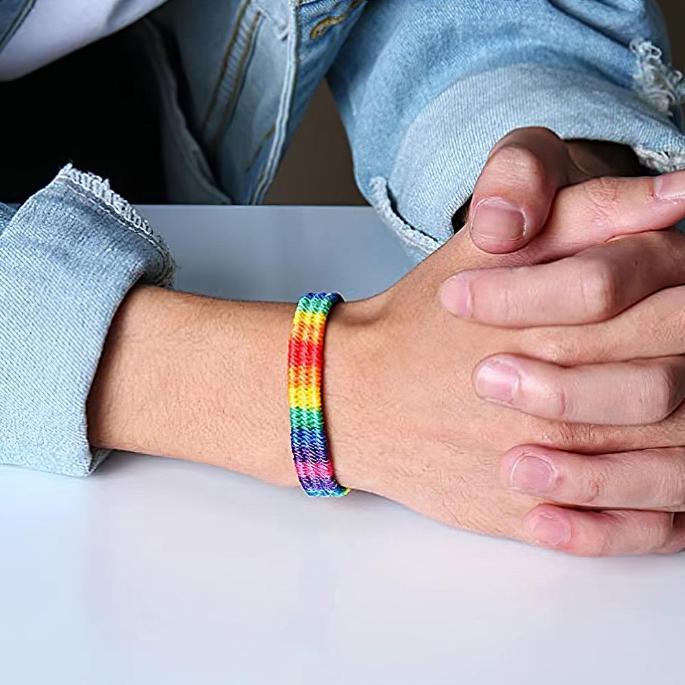 Gay Pride Bracelet Rainbow Wristband Lesbian Friendship Bracelet Braided Bracelet Accessory Adjustable Sizes Love Wristband Decorative Charm Pendants Gifts for Adults Man