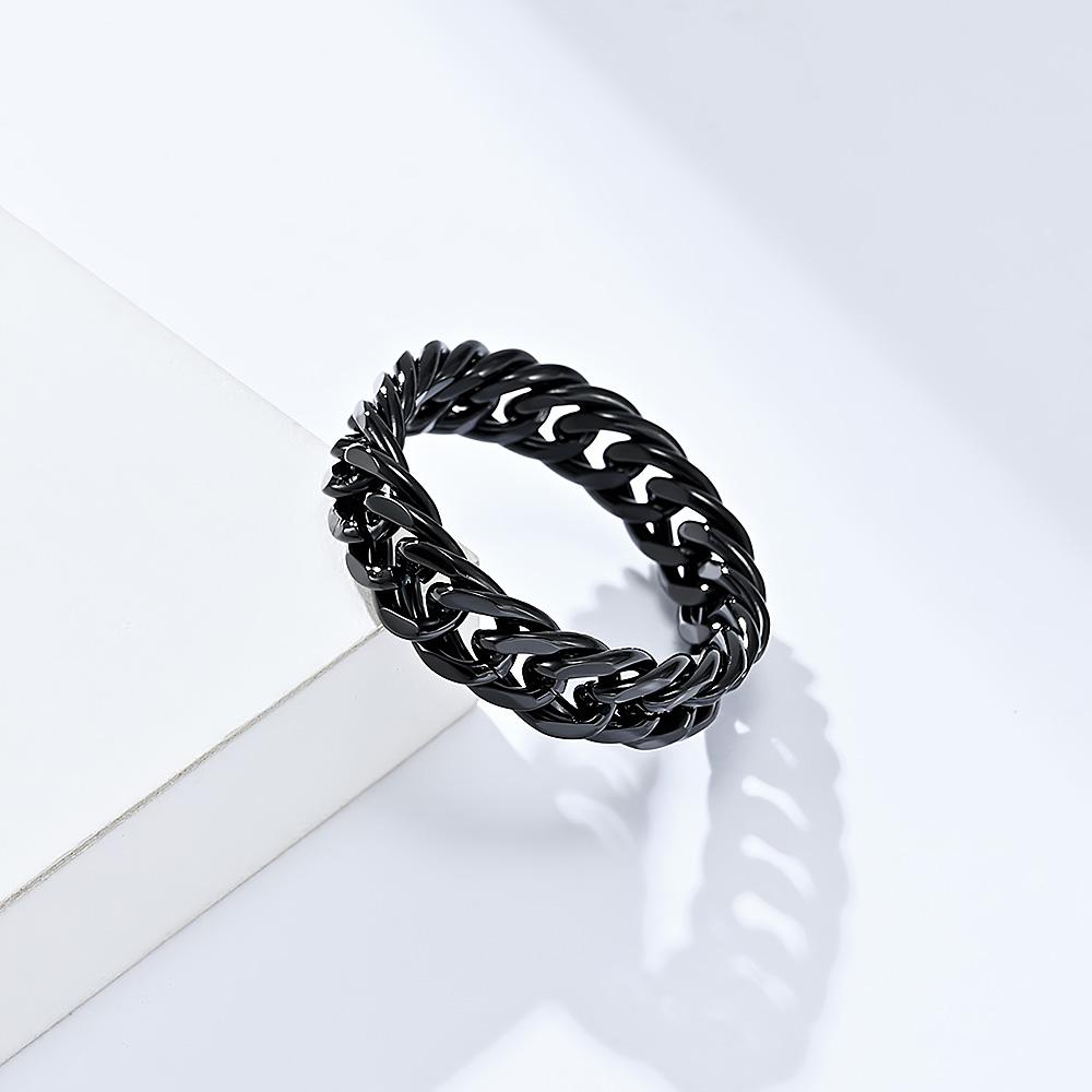 Titanium Steel Cuban Curb Link Chain Wedding Band Biker Ring Men's Ring