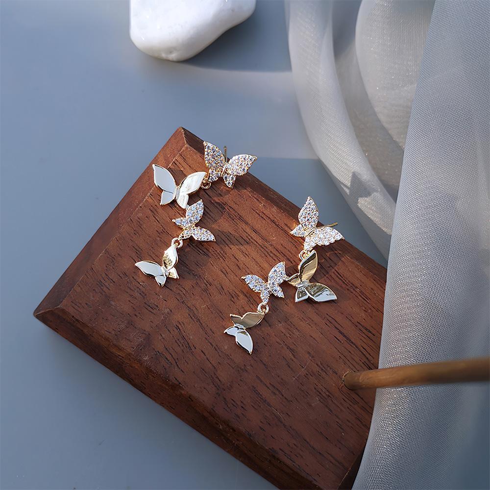 Butterfly Linear Drop Earrings Social Butterfly Long Earrings Bridesmaid Gift