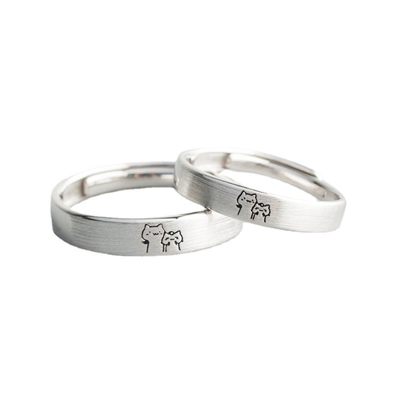 Cute Cat Matching Ring Adjustable Ring Animal Couple Jewelry Gift
