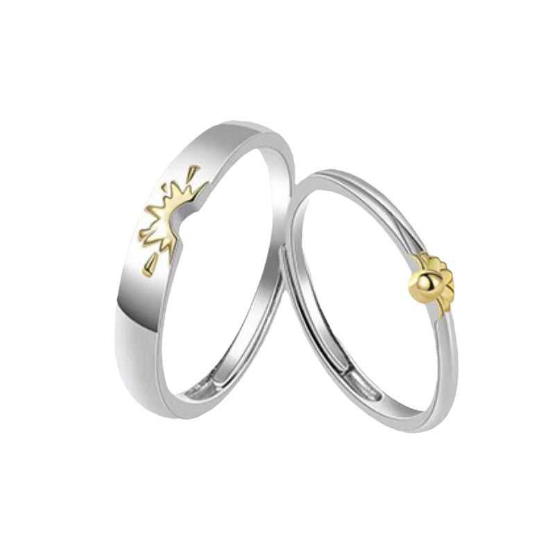 Sunflower Matching Promise Rings Couple Adjustable Ring Jewelry Gift for Lovers