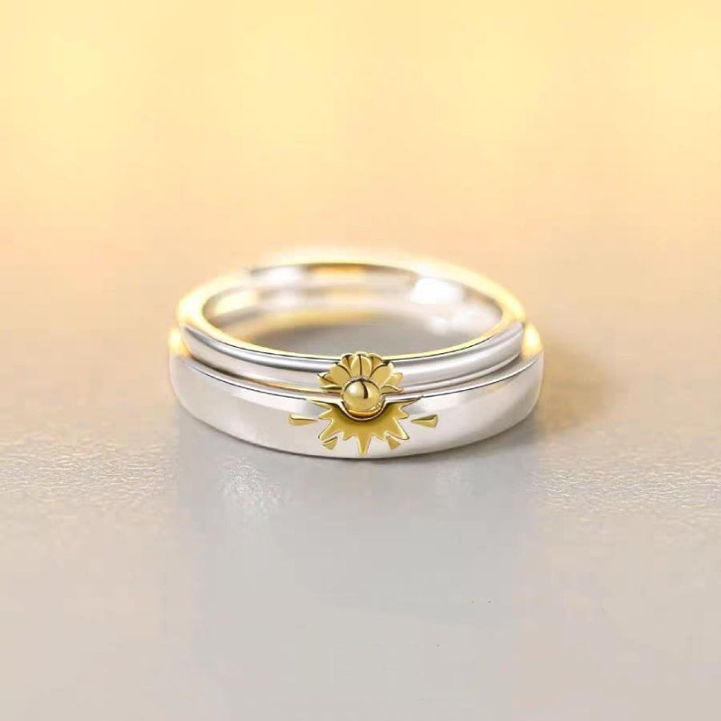 Sunflower Matching Promise Rings Couple Adjustable Ring Jewelry Gift for Lovers