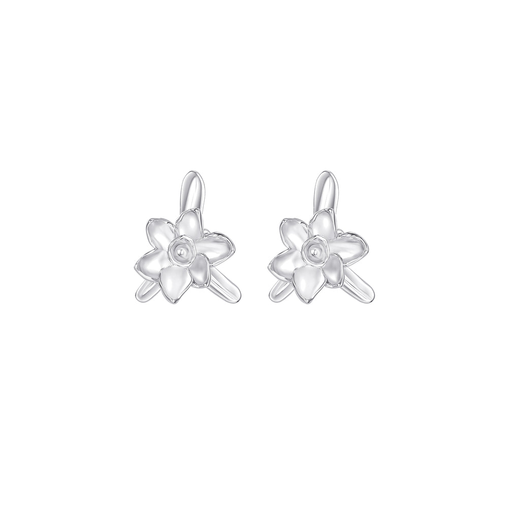 Narcissus Collection Flower Shape Silver Earrings