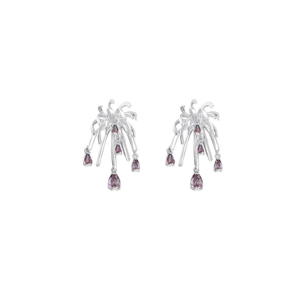 Palms Collection Branches Shape Silver Earrings
