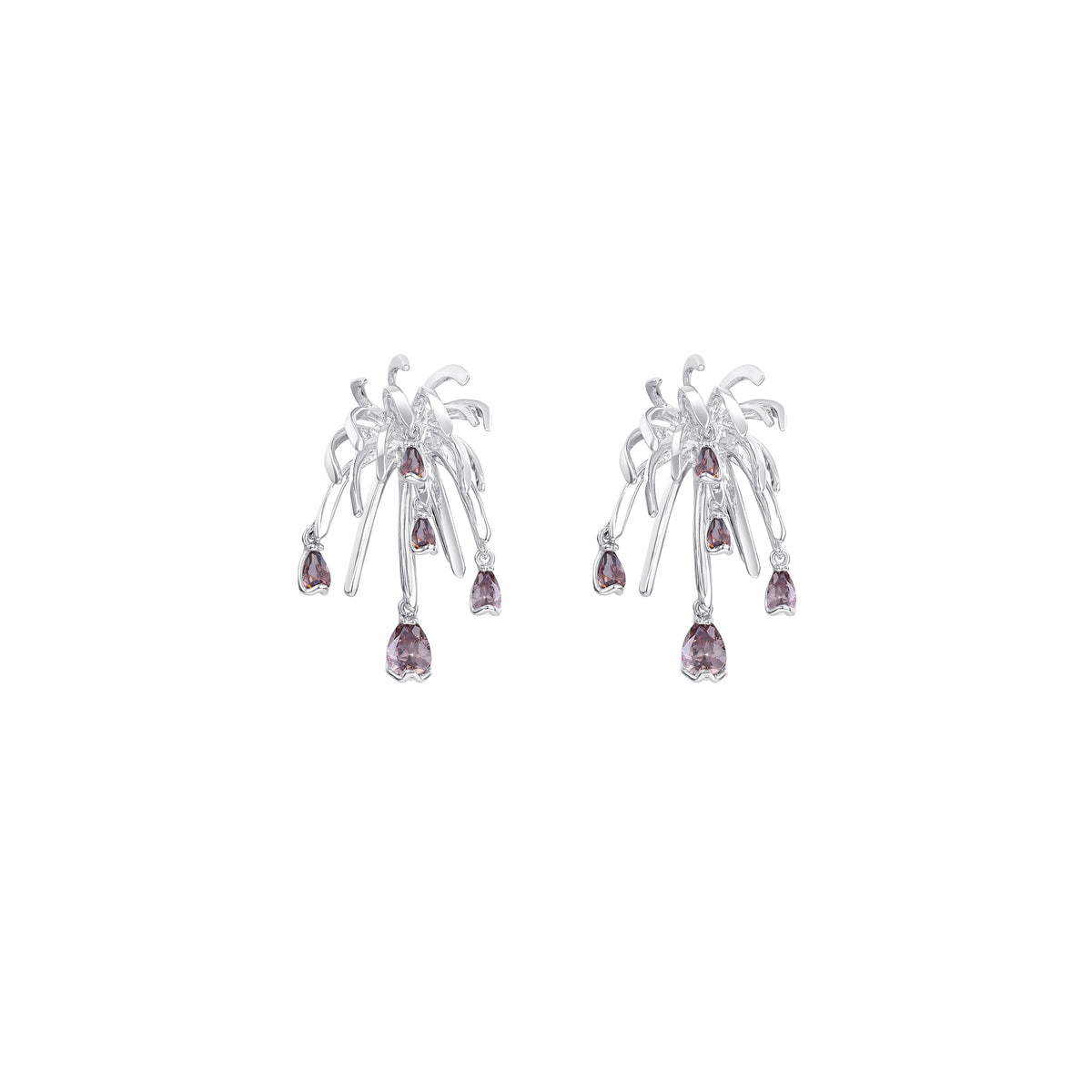 Palms Collection Branches Shape Silver Earrings