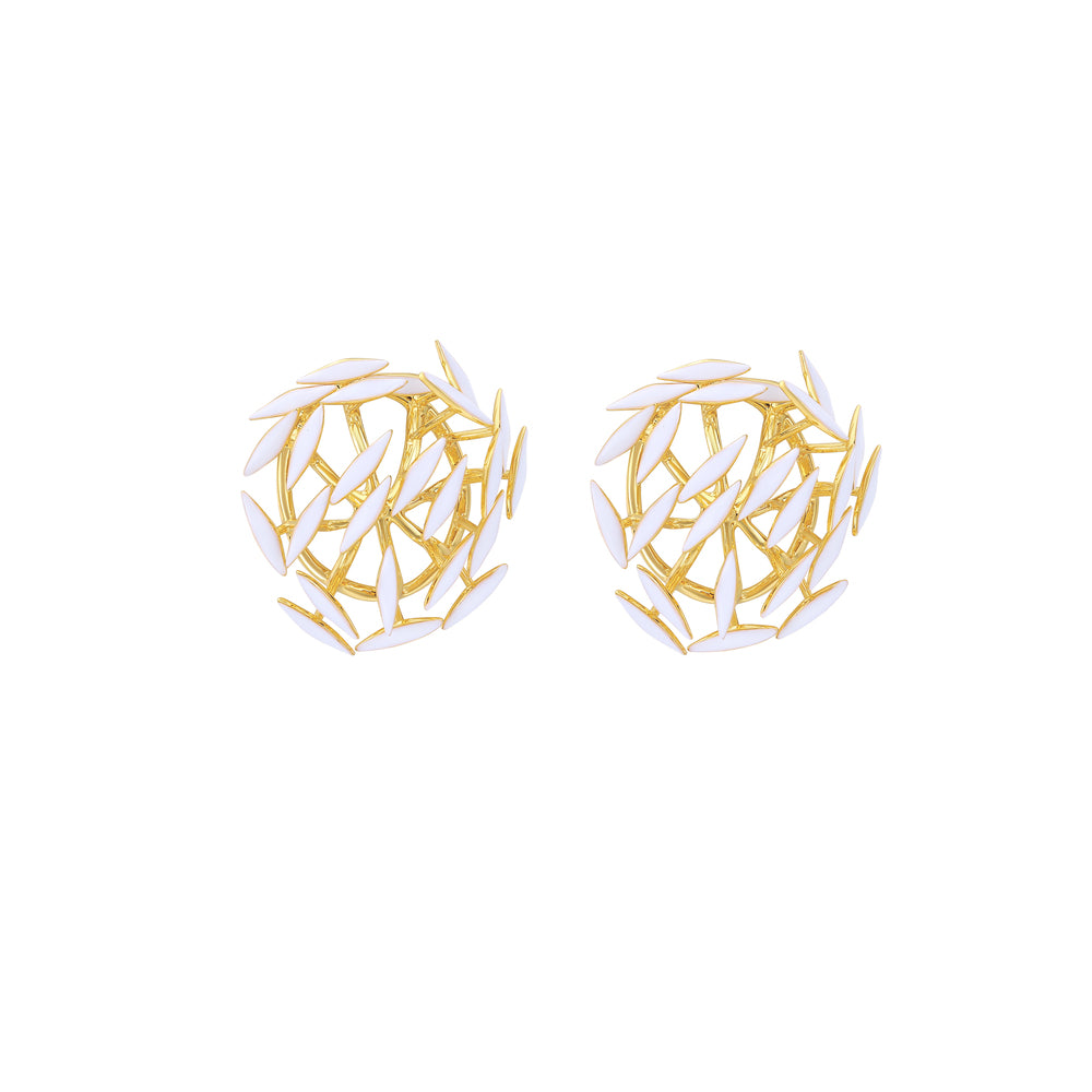 Palms Collection Leaf Shape Earrings White Enamel