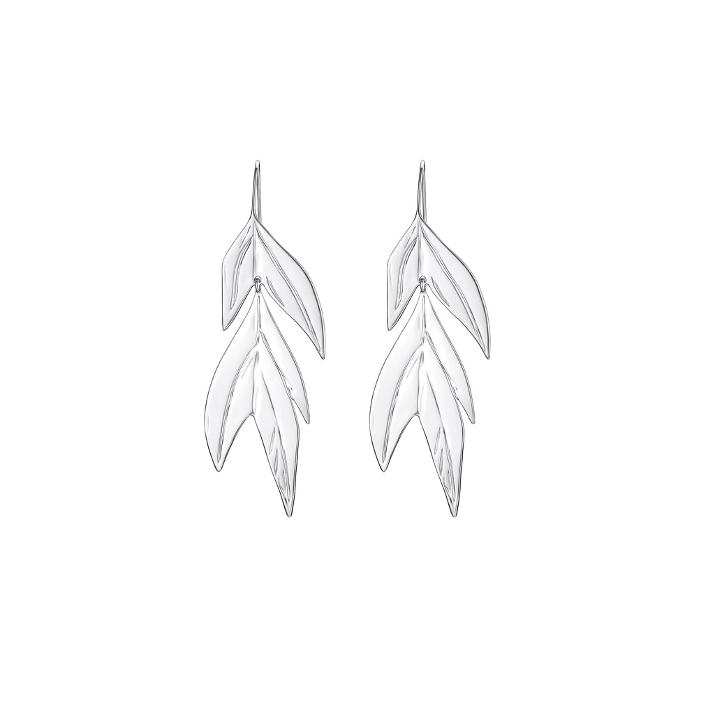 Palms Collection Leaf Shape Earrings Rhodium Plated