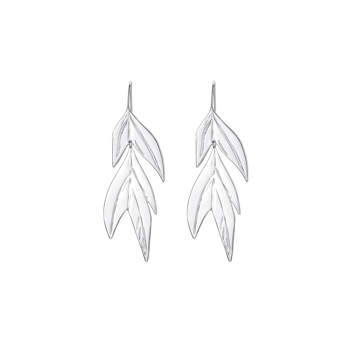 Palms Collection Leaf Shape Earrings Rhodium Plated