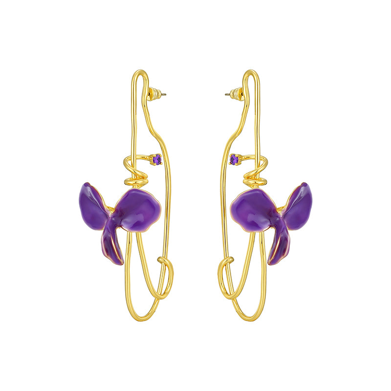 Wisteria Collection Purple Single Flower Wire Earrings