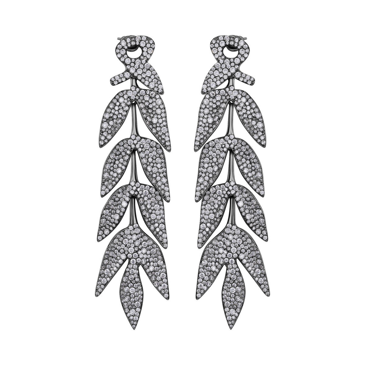 Bamboo Collection Ten Bamboo Leaves Tassel Earrings Full Of Diamonds