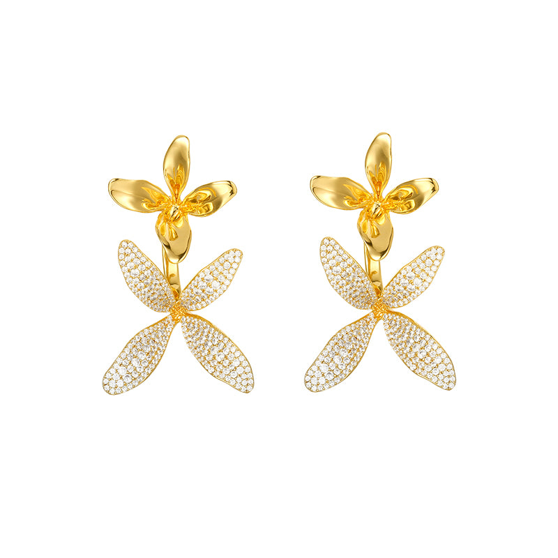 Orchids Collection Golden Bifloral Diamond Earrings