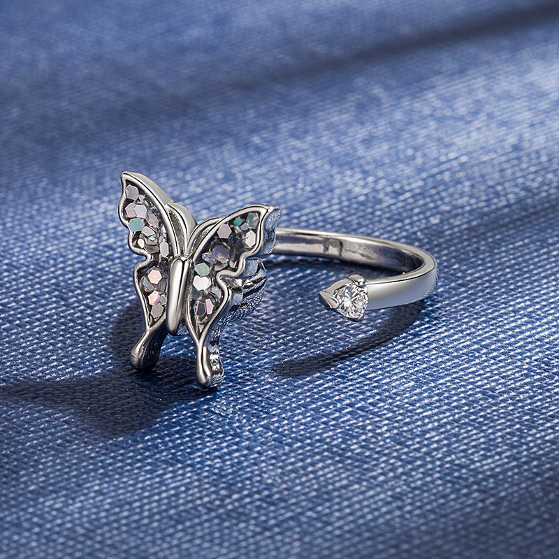 Anxiety Relief Decompression Ring Butterfly Opening Adjustable Ring Gift for Women