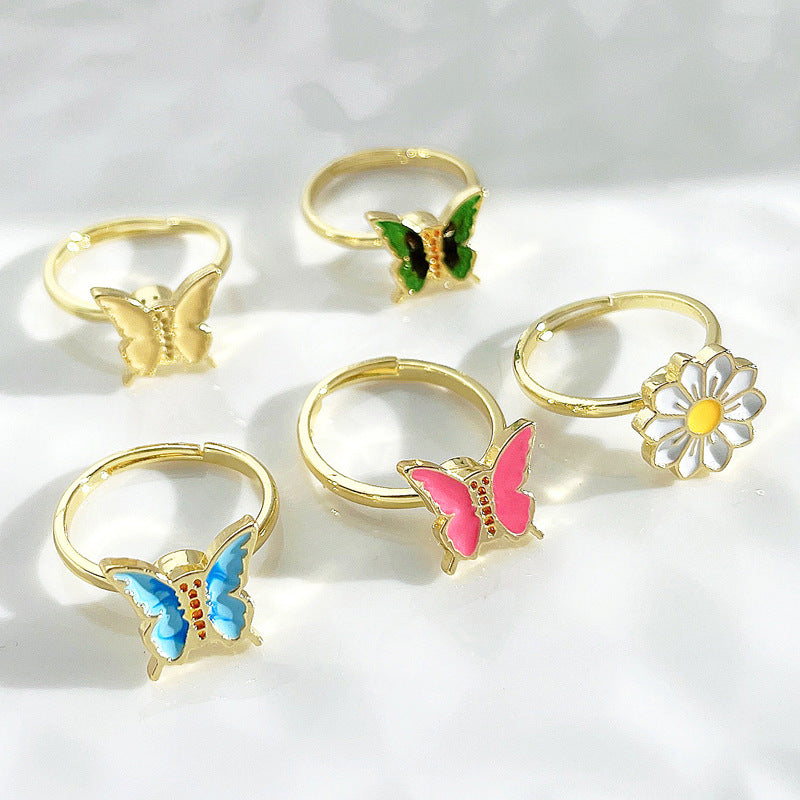 Anxiety Relief Decompression Butterfly Ring Daisy Opening Adjustable Ring Gift for Women