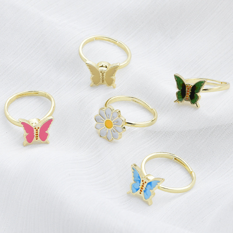 Anxiety Relief Decompression Butterfly Ring Daisy Opening Adjustable Ring Gift for Women