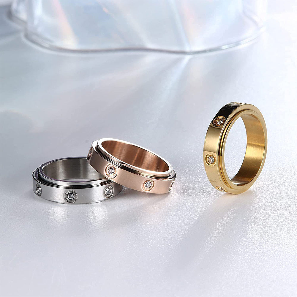 Anxiety Ring Anxiety Relief Diamante Decompression Stainless Steel Ring Jewelry Gift