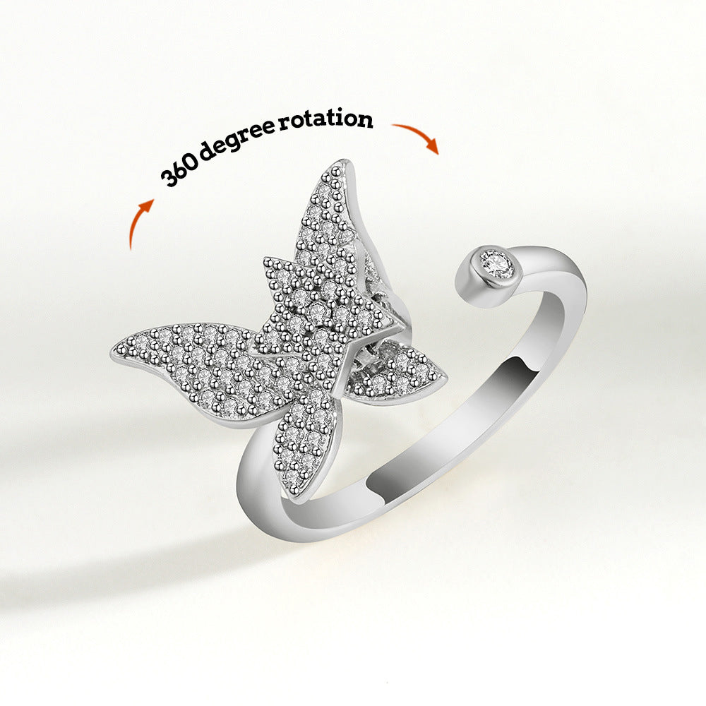 Anxiety Ring Decompression Ring Anti-Anxiety Relief Adjustable Butterfly Ring Jewelry Gift