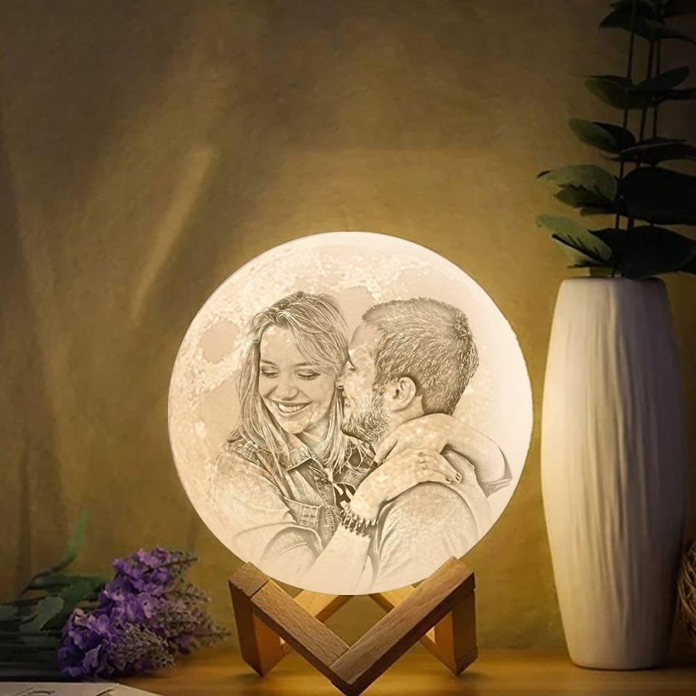 Photo Moon Lamp, Custom 3D Photo Light, Lamp Moon - Touch Two Colors 15cm