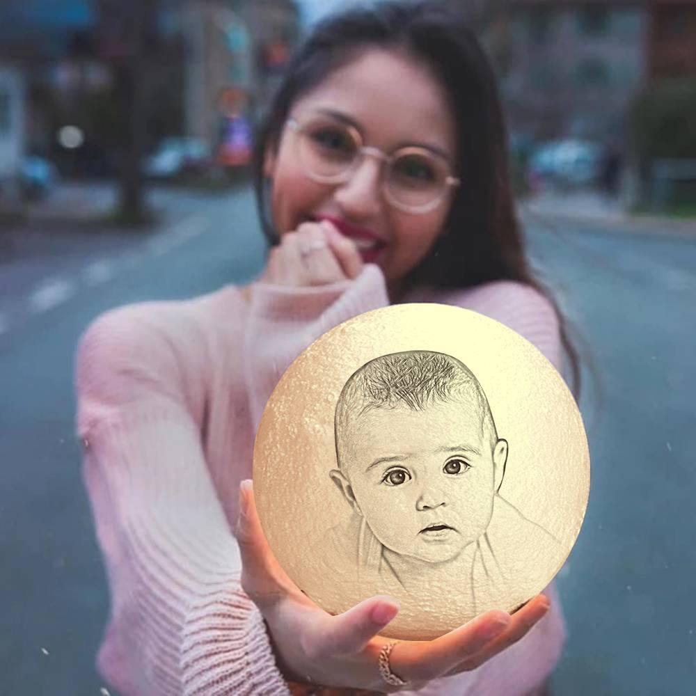 Photo Moon Lamp, Custom 3D Photo Light Baby Gift - Touch Two Colors 10-15cm