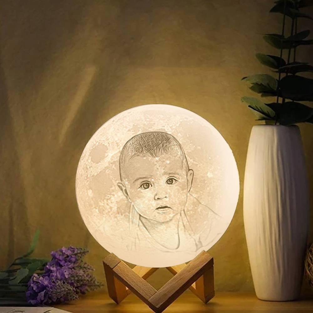 Photo Moon Lamp, Custom 3D Photo Light Baby Gift - Touch Two Colors 10-15cm