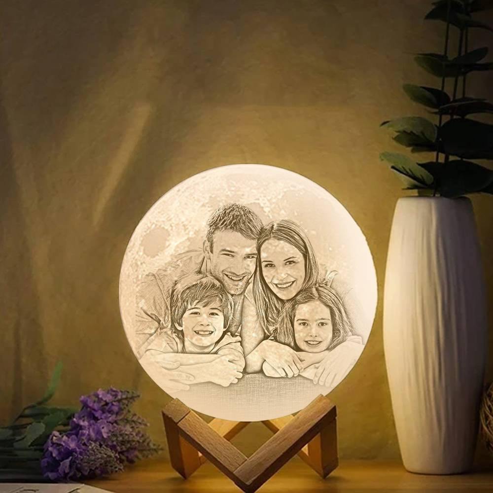 Photo Moon Lamp, Custom 3D Photo Light, Memorial Gift - Touch Two Colors（10-20cm）
