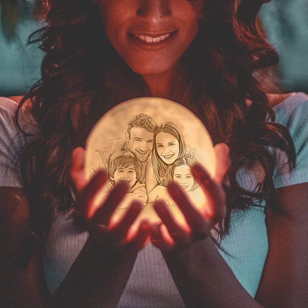 Photo Moon Lamp, Custom 3D Photo Light, Memorial Gift - Touch Two Colors 10-15cm