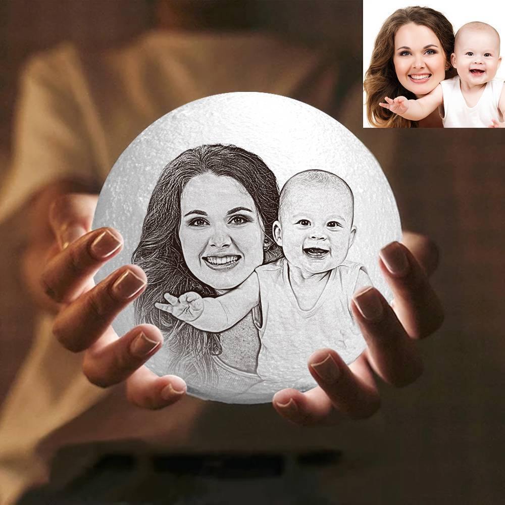 Photo Moon Lamp, Custom 3D Photo Light, For Mom - Touch Two Colors 10-15cm