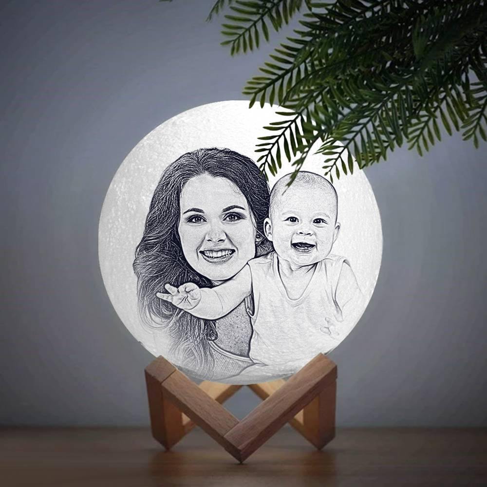 Photo Moon Lamp, Custom 3D Photo Light, For Mom - Touch Two Colors 10-15cm